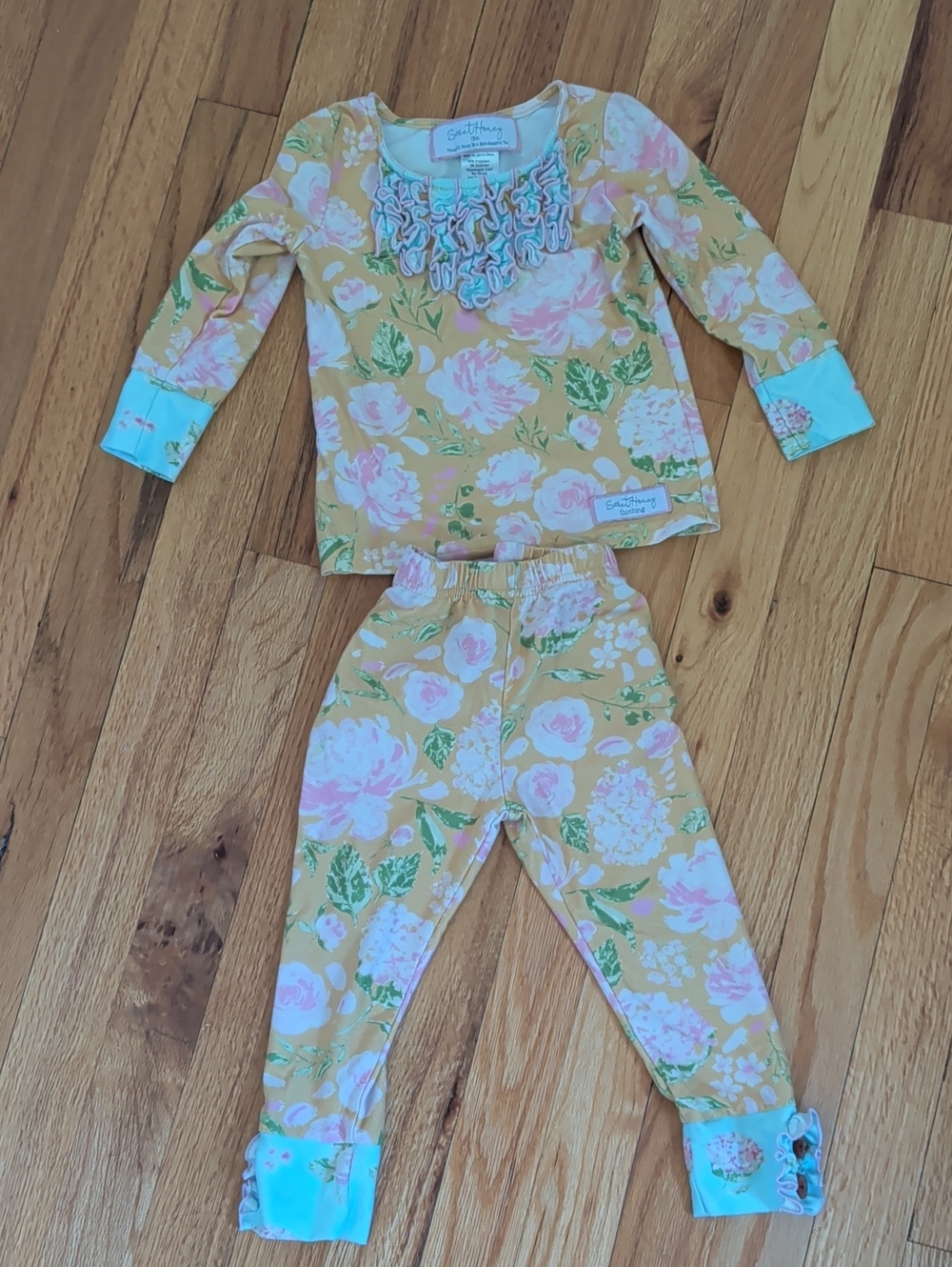 SweetHoney Kids Floral Ruffle Pajama Set - Yellow & Pink